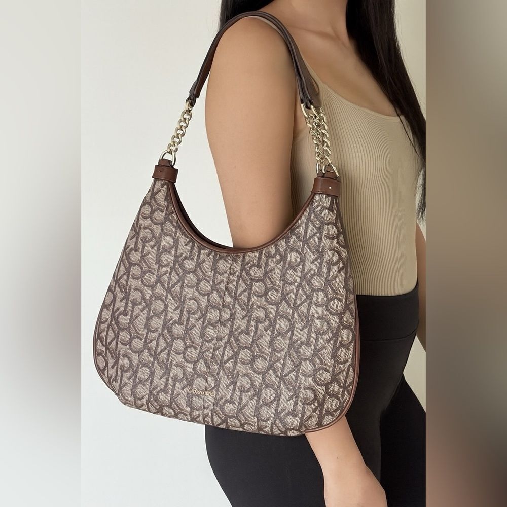 👜 Calvin Klein Monogram Chain Strap Hobo Bag